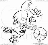 Dribbling Basketball Girl Toonaday Royalty Outline Illustration Cartoon Rf Clip sketch template