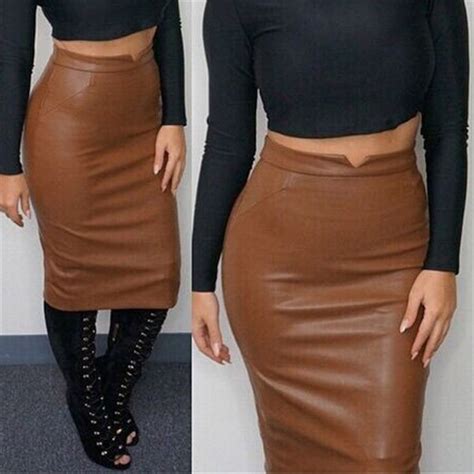 Ol Pu Leather Skirts Women 2017 Sexy Vintage Bodycon Office Skirt