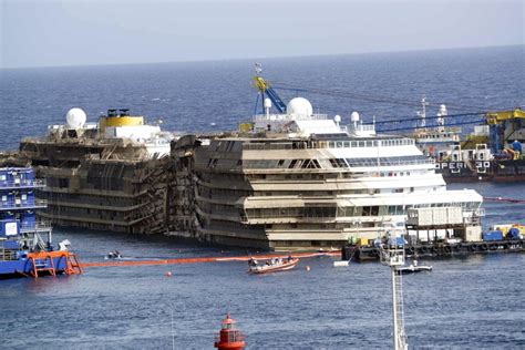 costa concordia parbuckling operation complete shipwrecked cruise ship