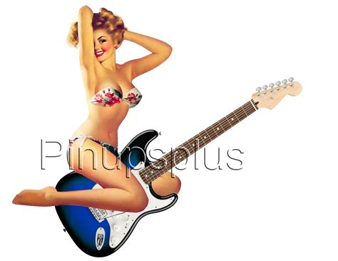 sexy retro pinup waterslide decal flying guitar s814 [s814