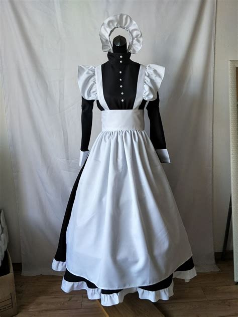 victorian maid costume servant black white maxi dress for women
