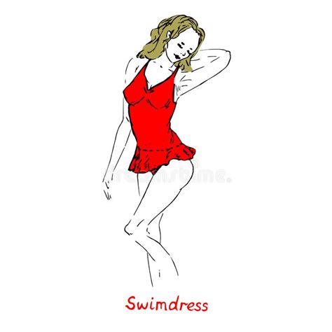 Vector Outline Of A Girl In Red Dress Stock Illustration