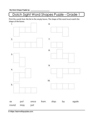 st grade dolch word shapes  learn  puzzles