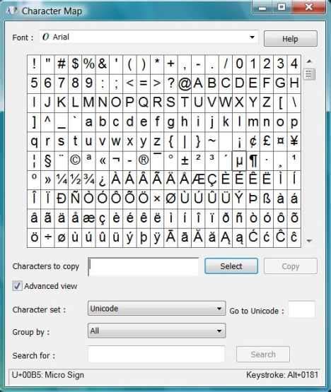character map charmap  type input special characters