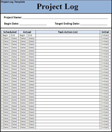 project log template  formats excel word