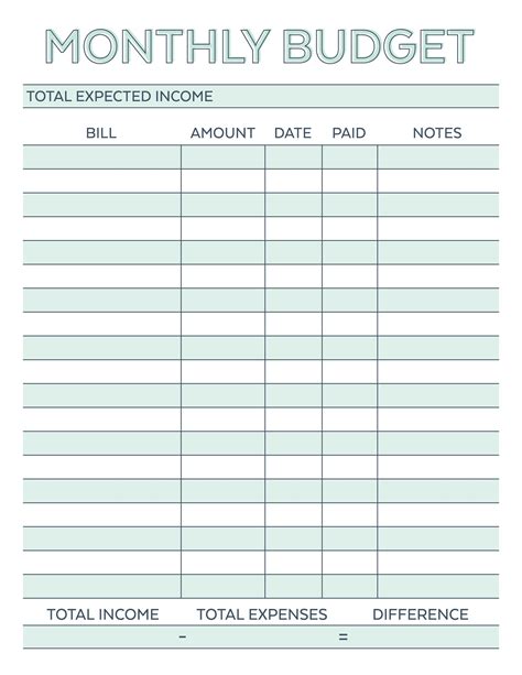 printable monthly expense sheet  printable