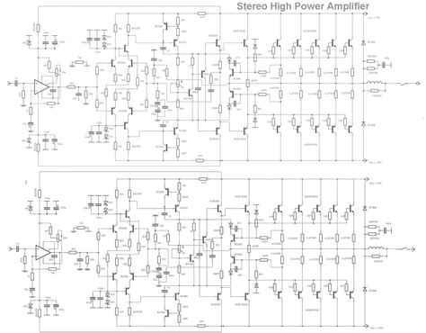 stereo high power audio amplifier electronic circuit