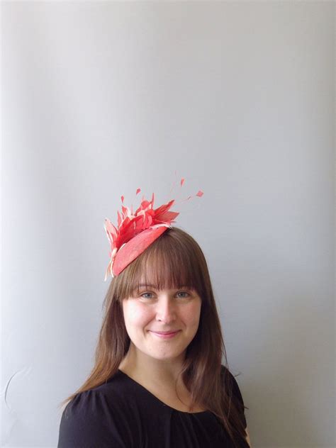 Orange Fascinator Cocktail Hat Sinamay And Feather Head Piece Hair