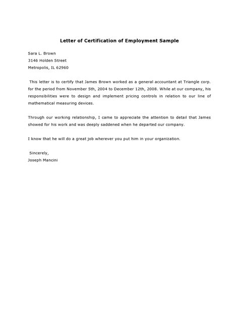 employment certificate letter sample collection letter template