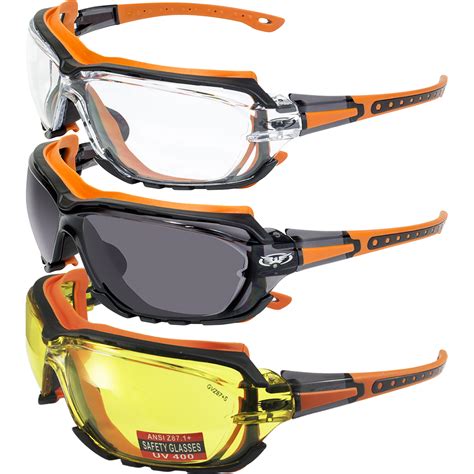 3 Global Octane Padded Motorcycle Glasses Orange W Clear