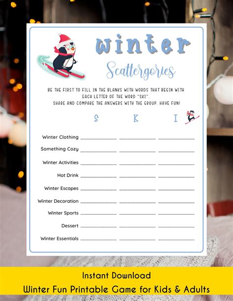 winter scattergories printable game fun holiday party game etsy ireland