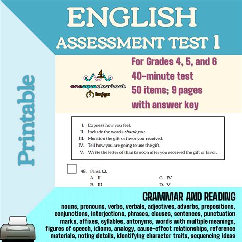 english assessment test   file   teachers
