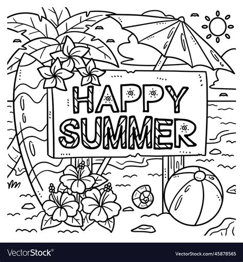 happy summer coloring page  kids royalty  vector