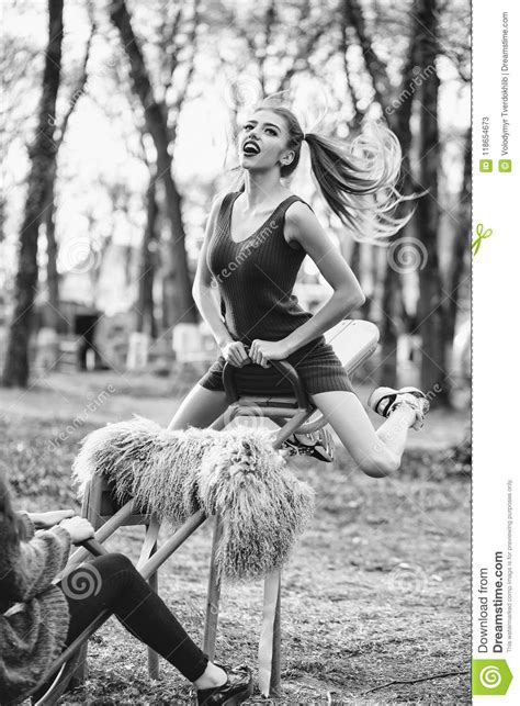 Cheerleader Playful Woman On Swing Stock Image Image Of Park Enjoy