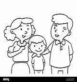 Family Coloring Cartoon Happy Drawing Kids Line Illustration Hand Drawn Book Educational Vector sketch template