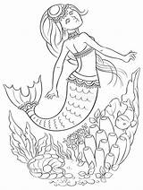 Sirena Meerjungfrau Coloritura Underwater Wasser Ozean Farbtonseite Schwimmt Unter Oceano Nuota Asiatica Bianco sketch template