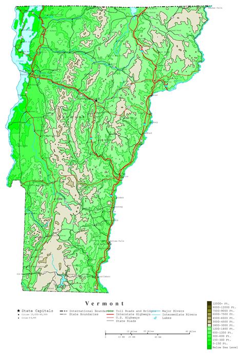 laminated map large detailed elevation map  vermont state