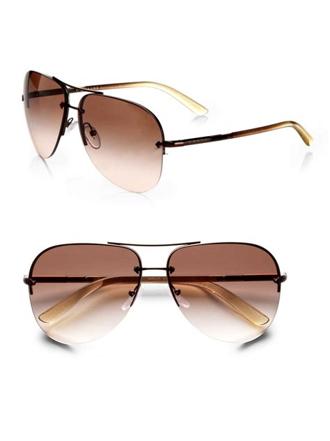 prada rimless aviator sunglasses in brown lyst