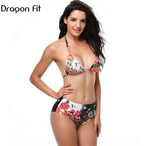 dragon fit   summer sexy floral print bikini women push  beachwear bandage swimsuit