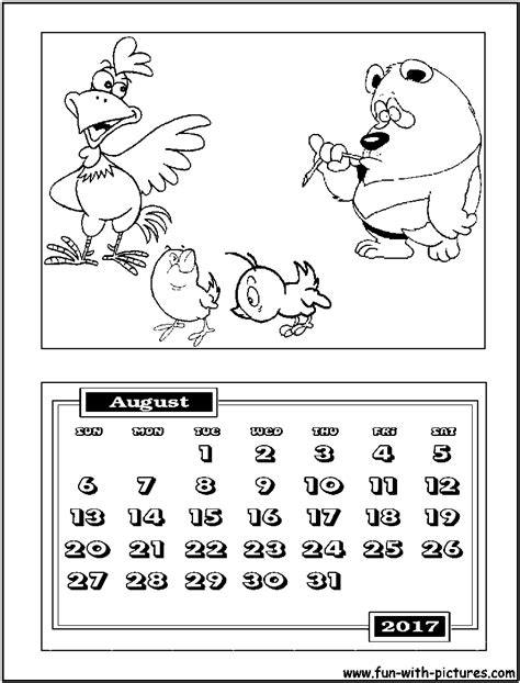 august calendar coloring page