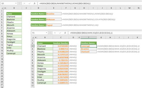 how to select a random item from a list in excel