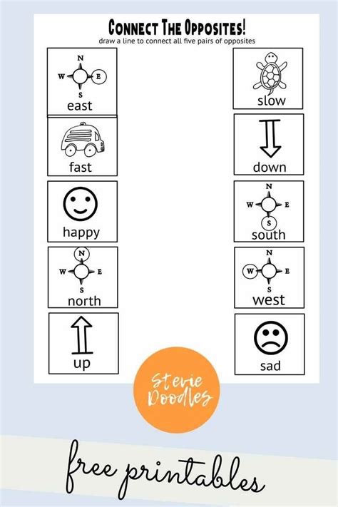 opposites printable activity sheets  stevie doodles