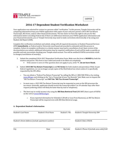 worksheet verification worksheet  dependent students grass fedjp