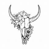Skull Bull Steer Skulls Feathers Antler Sunflowers Tatoos Watercolor Taurus Vectorified sketch template