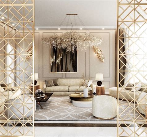 gorgeous  white  gold luxury living room decor  white modern