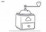 Grinder Coffee Drawing Step Draw Tutorials Everyday Objects sketch template