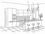 Kitchen Sketch Vector Perspectiva Cocinas Coloring Clipground sketch template
