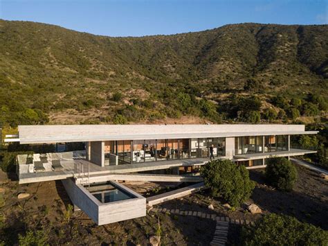hillside modern house   concrete glass  views architecture