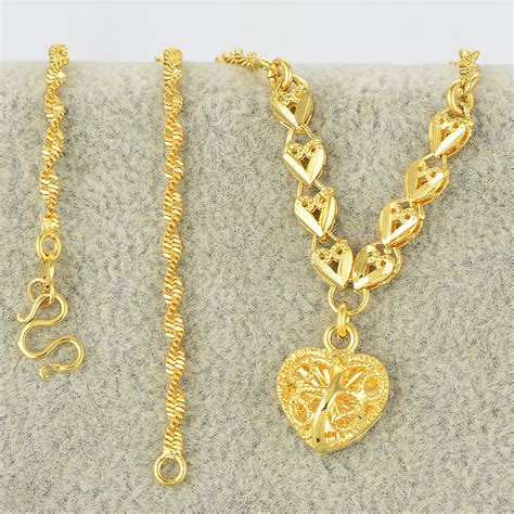 yellow gold filled womens charms heart pendants water wave chain