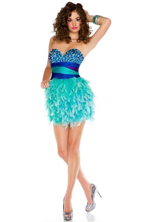 Sexy Sweetheart Short Mini Blue Beaded Aqua Feather Prom Cocktail Dress