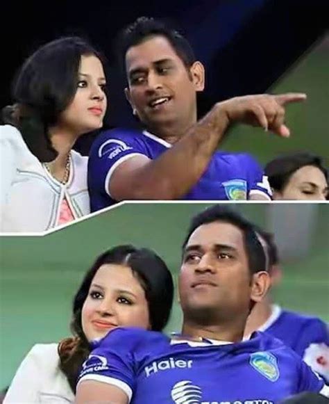 ms dhoni with his wife sakshi at an isl indian super league