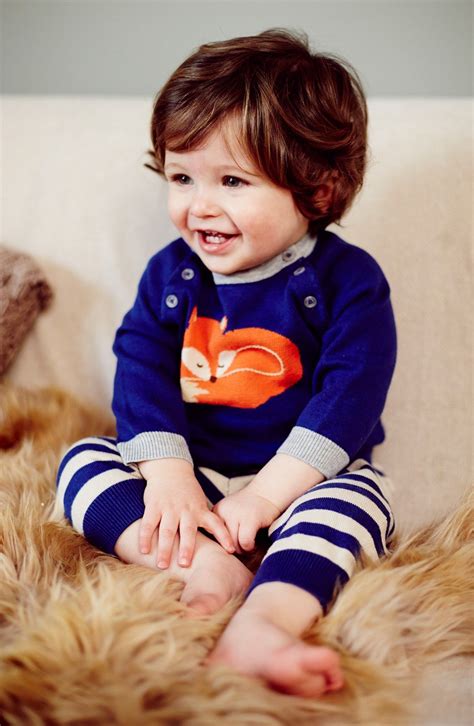 the sleeping fox print on this mini boden knit sweater and pants set is adorable strollers