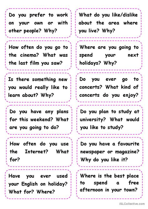 speaking cards  general questions english esl worksheets