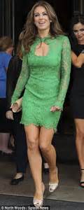 Elizabeth Hurley 48 Wears Green Lace Mini Dress With