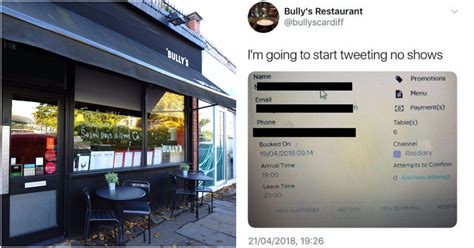 restaurant called bully s names and shames people who fail to show up