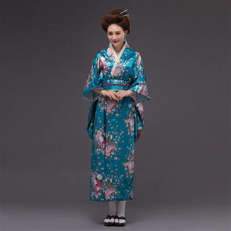buy blue japanese women silk rayon kimono