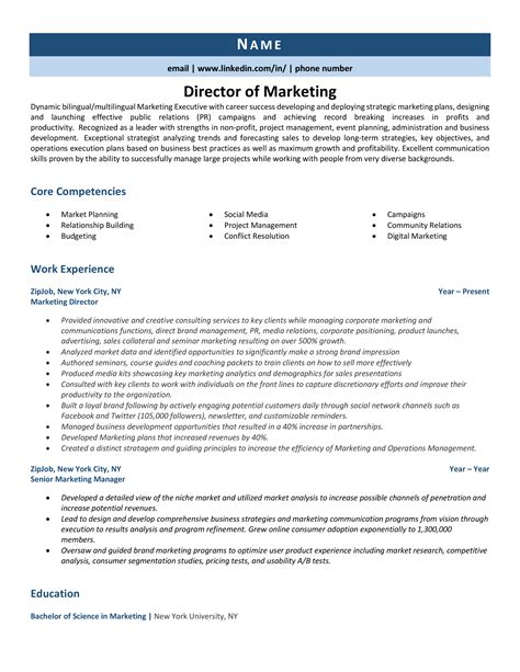 director  marketing resume  guide zipjob