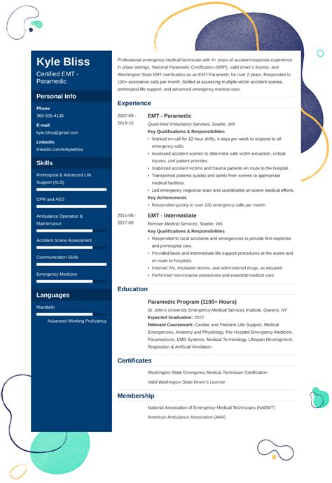 emt resume sample  skills examples  job description
