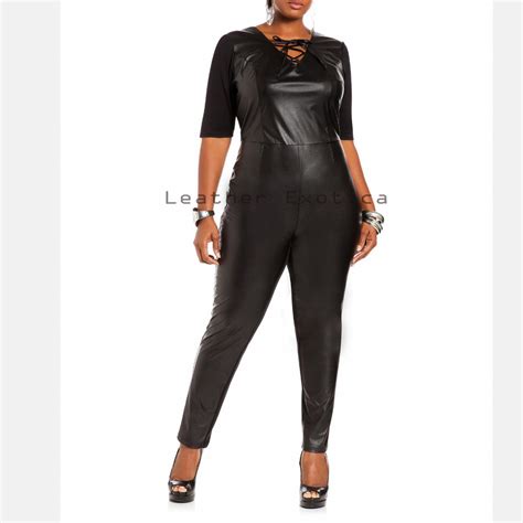 Online Plus Size Women Leather Jumpsuit Women Leather