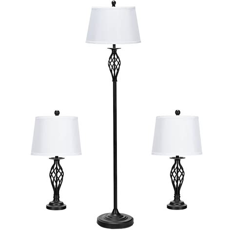 gymax  piece lamp set  table lamps  floor lamp fabric shades living