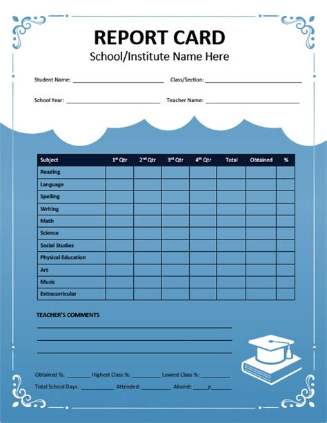 report card template excel  printable templates