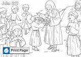 Jesus 5000 Coloring Feeds Pages Kids Printable John Fish Fed Pdfs Niv Loaves sketch template