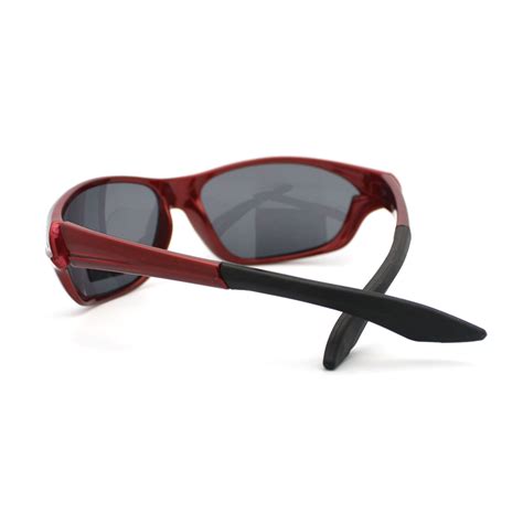 Red Mens Polarized Sports Sunglasses Wrap Around Rubber