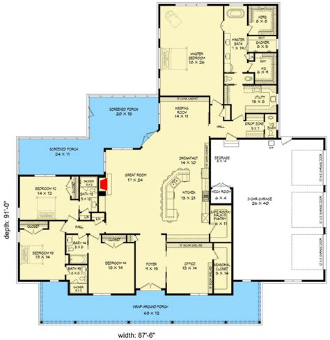 bed ranch home plan  open concept living vr architectural designs house plans
