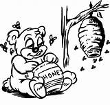 Coloring Honey Bear Pages Hungry Pooh Eat Jar Delicious sketch template