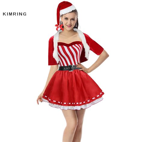 kimring women christmas dress sexy candy cane cutie costumes santa